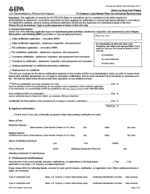 EPA Lead-Based Paint Activities and Renovations Certification Application