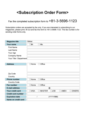 Magazine Subscription Order Form