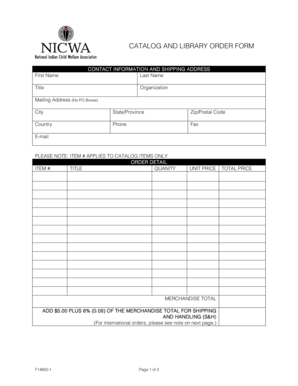 Catalog and Library Order Form