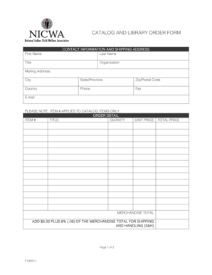 Catalog and Library Order Form