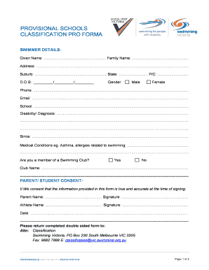 Provisional Schools Classification Form