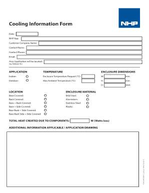 Cooling Information Form