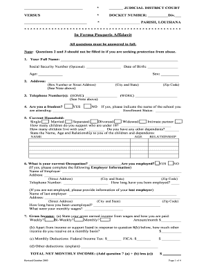 Louisiana In Forma Pauperis Affidavit