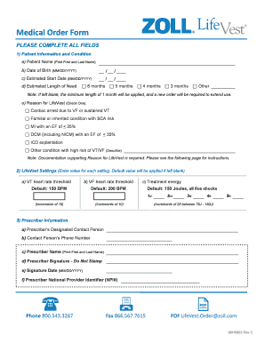 Medical Order Form for LifeVest