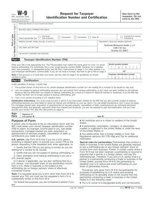 Form W-9 Request for Taxpayer Identification Number and Certification