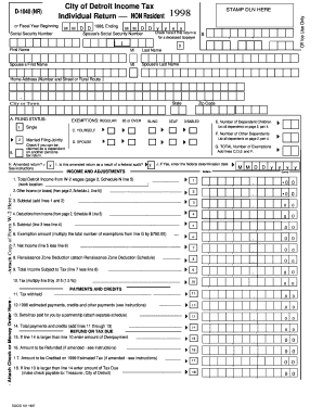 City of Detroit Income Tax Form D-1040 (NR)