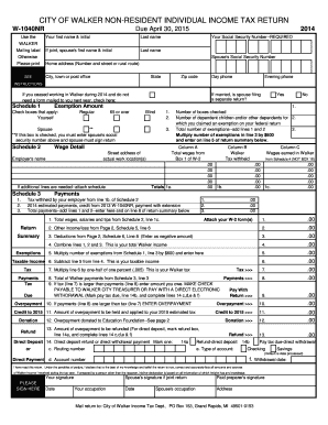 City of Walker Non-Resident Income Tax Return