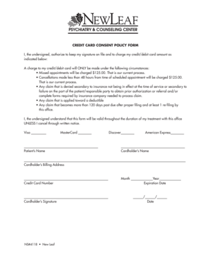 Credit Card Consent Policy Form