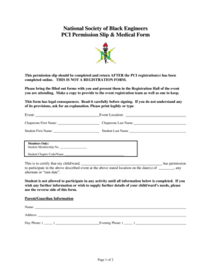 NSBE PCI Permission Slip & Medical Form