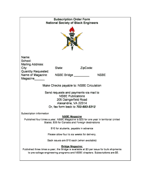 NSBE Magazine Subscription Order Form