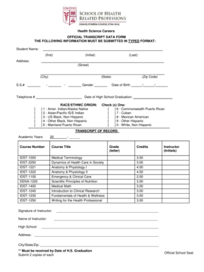Official Transcript Data Form