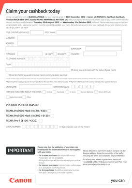 Canon UK PIXMA Pro Cashback Claim Form