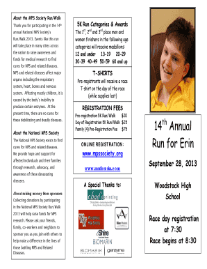 National MPS Society Run/Walk Registration Form