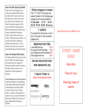 National MPS Society Run/Walk Registration Form