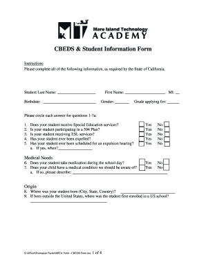 CBEDS Student Information Form
