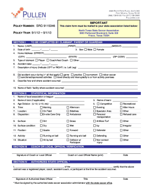 North Texas State Soccer Accident Claim Form