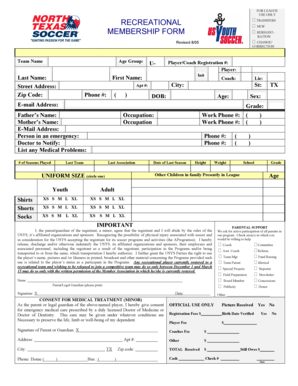 Recreational Soccer Membership Form