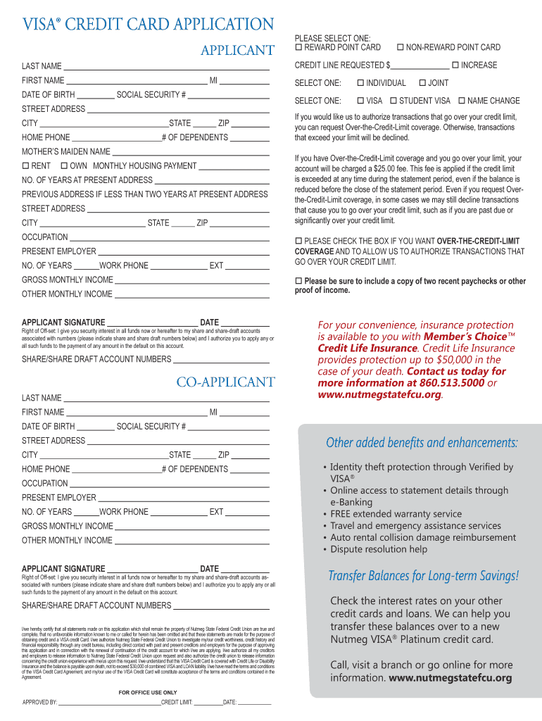 Fillable Online nutmegstatefcu VISA PLATINUM Nutmeg State Financial
