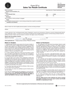 Massachusetts Sales Tax Resale Certificate
