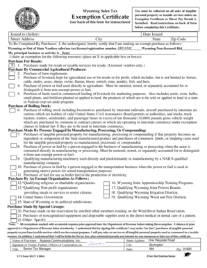 Wyoming Sales Tax Exemption Certificate