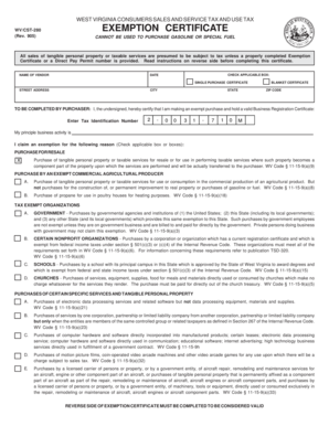 West Virginia Sales Tax Exemption Certificate