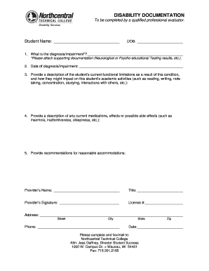 Disability Documentation Form