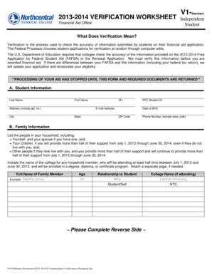 2013-2014 Verification Worksheet