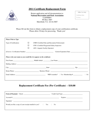 Certificate Replacement Form