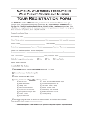 Wild Turkey Center and Museum Tour Registration Form
