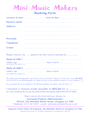 Child Class Booking Form
