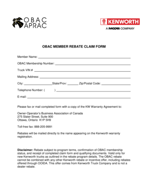 OBAC Member Rebate Claim Form