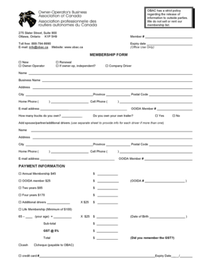 OBAC Membership Form