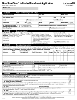 Blue Short Term Individual Enrollment Application