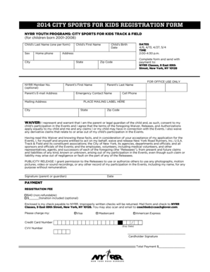 2014 City Sports for Kids Registration Form