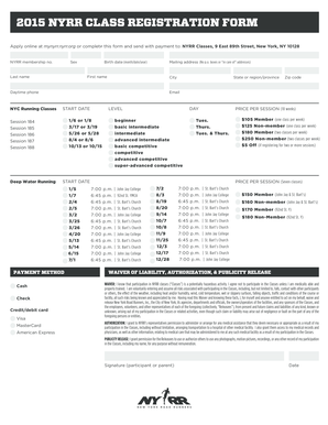 NYRR Class Registration Form