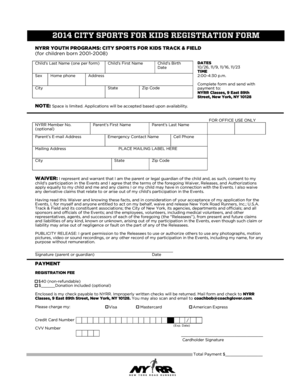 City Sports for Kids Registration Form