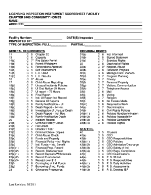 LICENSING INSPECTION INSTRUMENT SCORESHEET