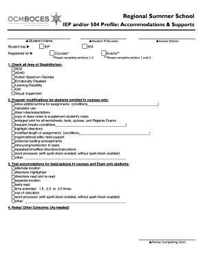 IEP and 504 Profile for Summer School