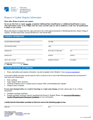 Ontario Teacher Registry Update Form