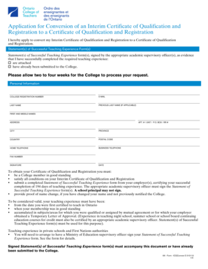 Ontario Teacher Certificate Conversion Application