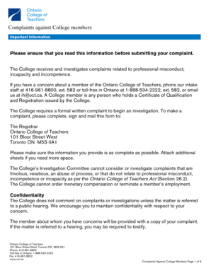 Complaints Against College Members Form