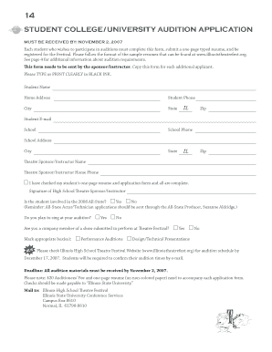2008 Illinois High School Theatre Festival Audition Application