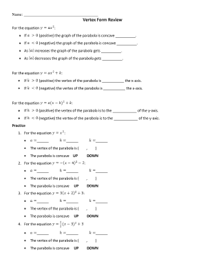 Vertex Form Review Worksheet