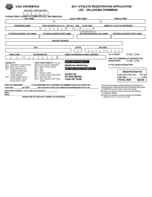 USA Swimming 2011 Athlete Registration Application