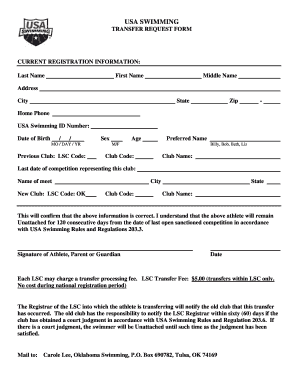 USA Swimming Transfer Request Form