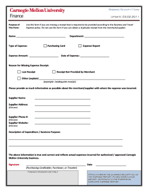 Missing Receipt Form