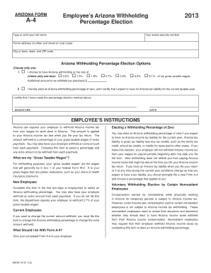 Arizona Employee Withholding Form A-4