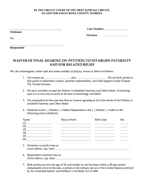 Florida Waiver of Final Hearing on Paternity