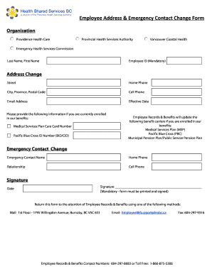 Employee Address & Emergency Contact Change Form - med-fom-postgrad sites olt ubc