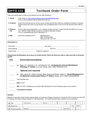 UBC Textbook Order Form